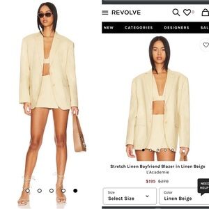 NWT L'Academie stretch linen boyfriend blazer, top, and skort